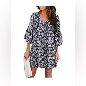 BELONGSCI Summer Shift Dress Blue Floral Woman’s Small